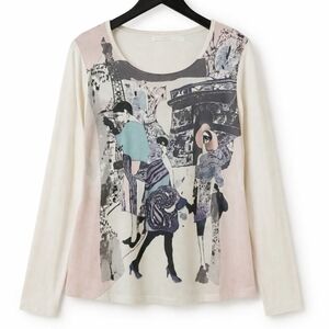 Weekends By Chicos Paris Scene Long Sleeve Tee Sz 1 (Med)